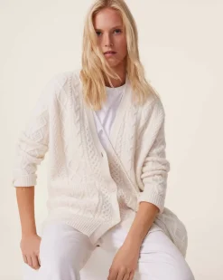 Kujten Jackets & Vests>Oversized Twisted Cashmere Cardigan, 8-Threads Blanc