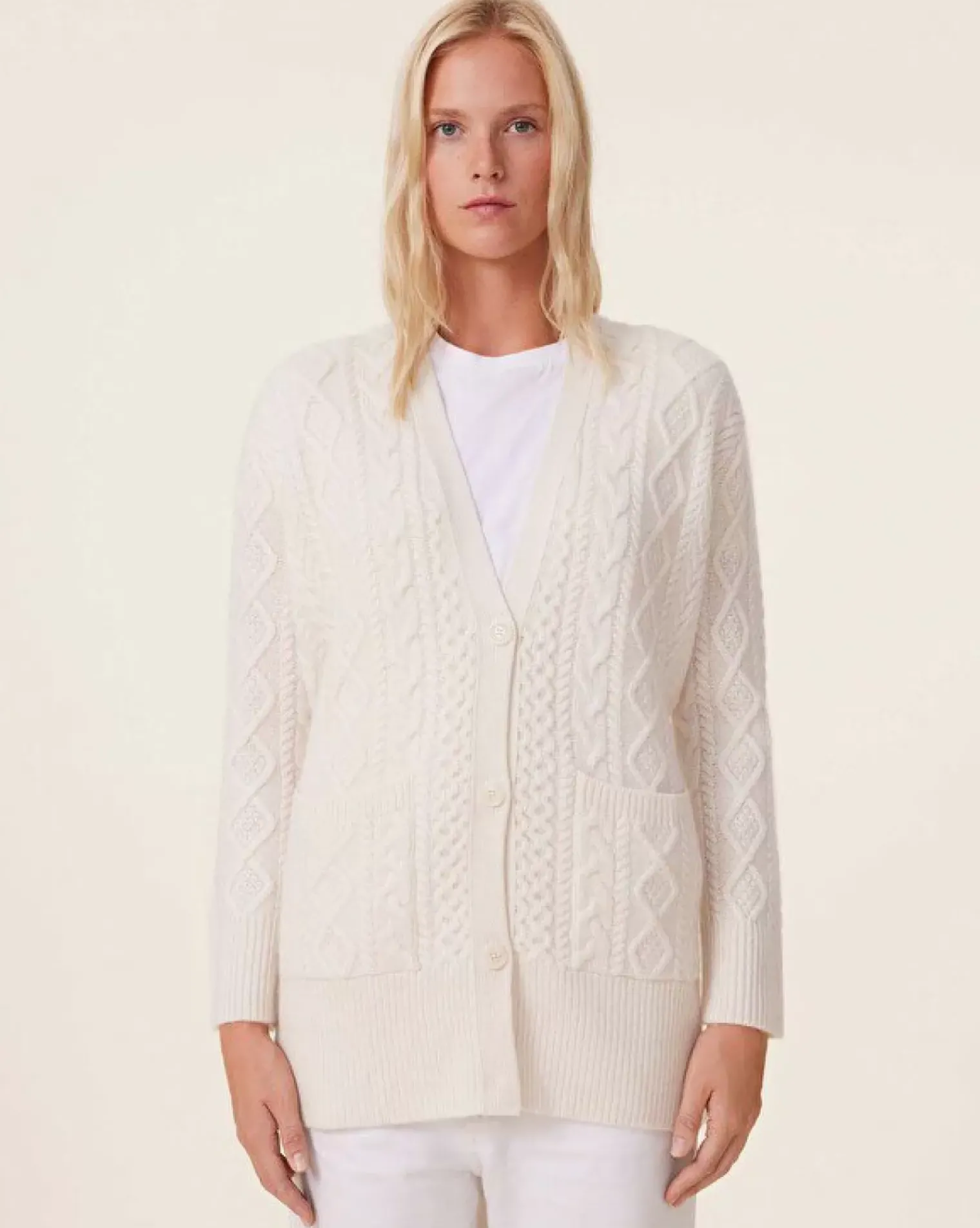 Kujten Jackets & Vests>Oversized Twisted Cashmere Cardigan, 8-Threads Blanc