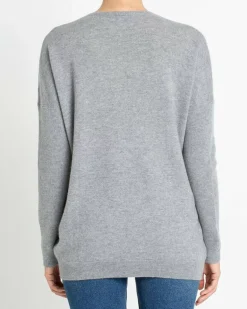 Kujten Sweaters & Sweatshirts>Oversized U-Neck Cashmere Sweater Gris Chine