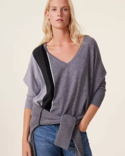 Kujten Sweaters & Sweatshirts>Oversized V-Neck Cashmere Sweater, 2-Threads Gris Flanelle