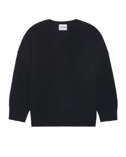 Kujten Sweaters & Sweatshirts>Oversized V-Neck Cashmere Sweater, 4-Threads Bleu Marine Fonce