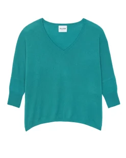 Kujten Sweaters & Sweatshirts>Oversized V-Neck Sweater With 3/4 Cashmere Sleeve Vert Jade