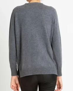 Kujten Jackets & Vests>Plain Straight V-Neck Cashmere Cardigan Gris Flanelle