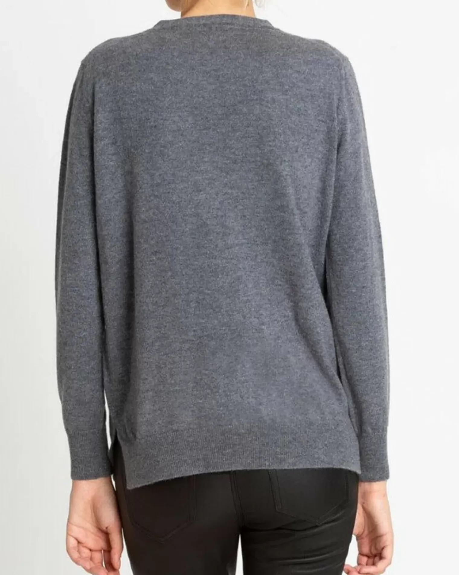 Kujten Jackets & Vests>Plain Straight V-Neck Cashmere Cardigan Gris Flanelle