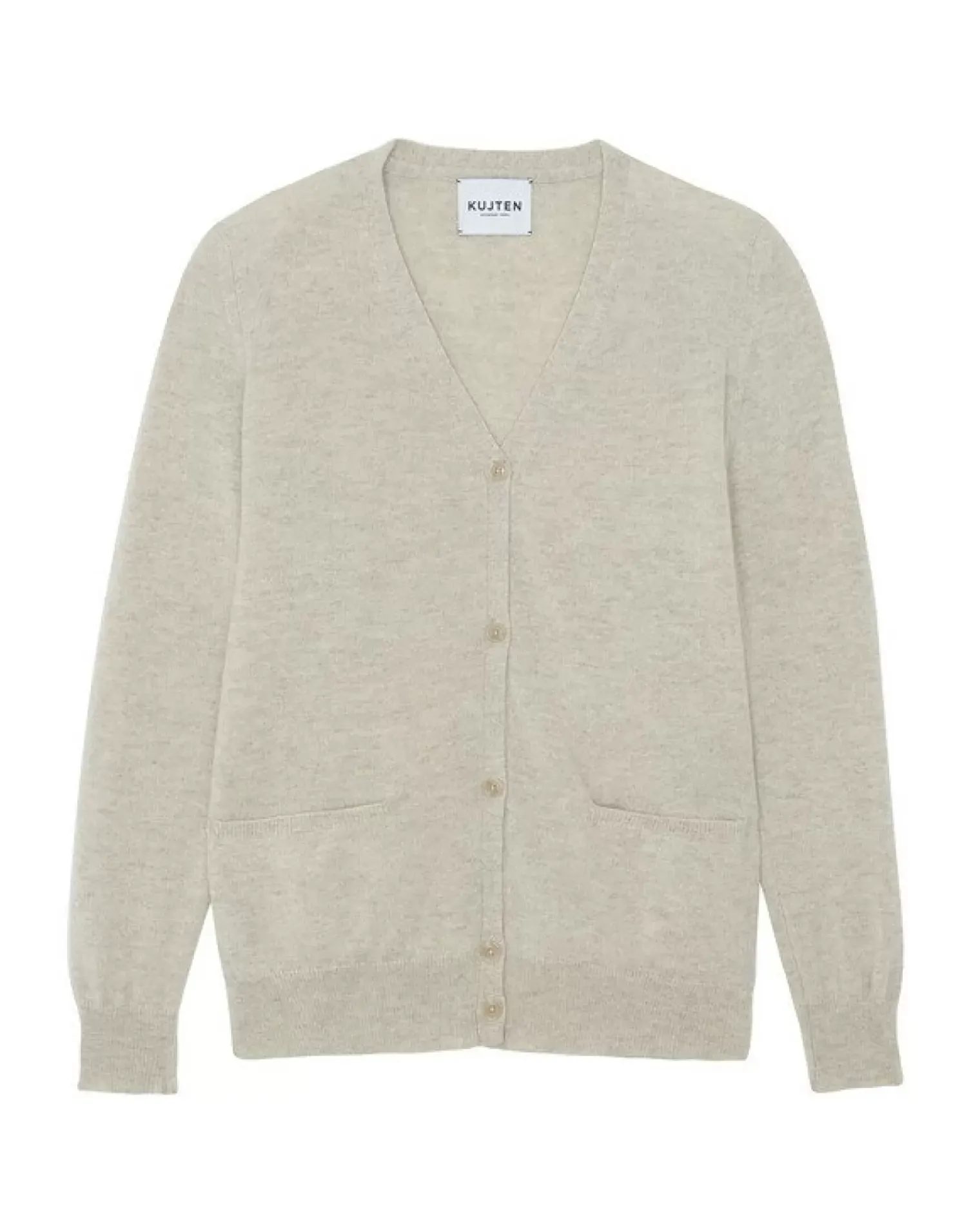 Kujten Jackets & Vests>Plain Straight V-Neck Cashmere Cardigan Avoine