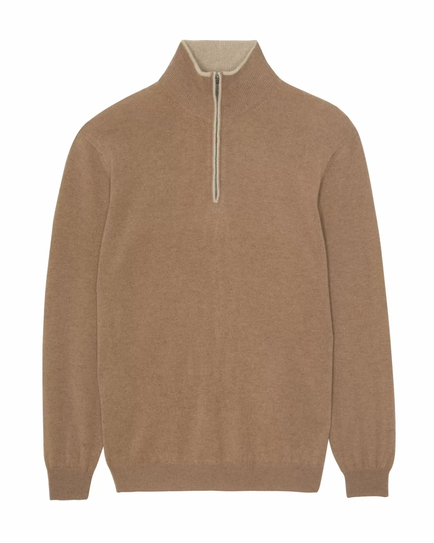 Kujten Sweaters & Sweatshirts>Plain Truck Collar Cashmere Man Sweater With Elbow Patches Camelo