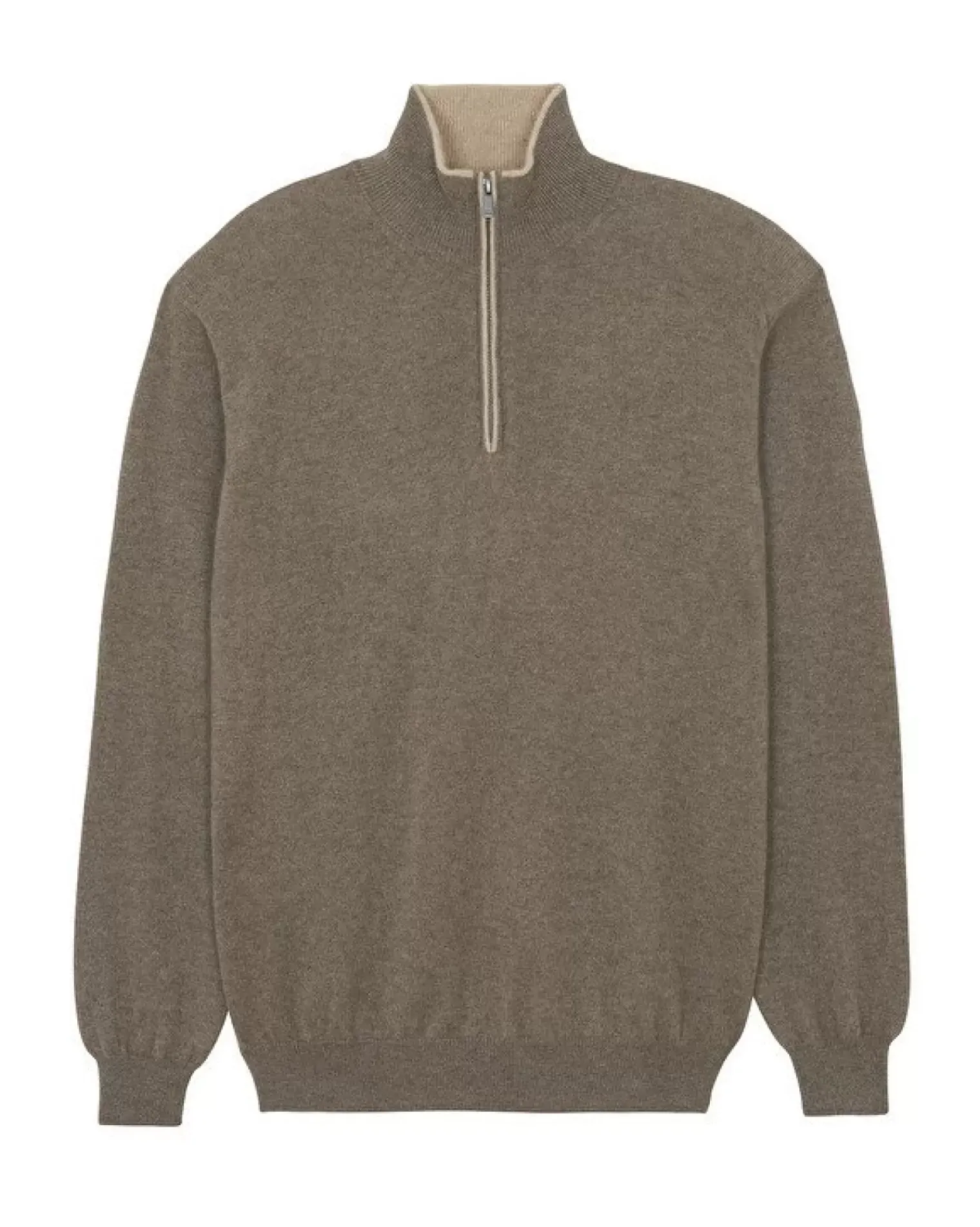 Kujten Sweaters & Sweatshirts>Plain Truck Collar Cashmere Man Sweater, 2-Threads Beige Taupe