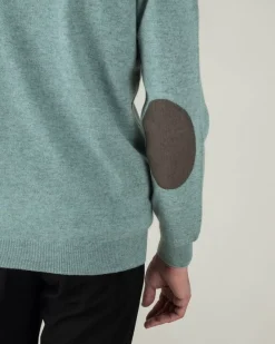 Kujten Sweaters & Sweatshirts>Plain Turtleneck Cashmere Man Sweater With Elbow Patches Vert Suzanne