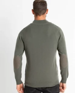 Kujten Sweaters & Sweatshirts>Plain Turtleneck Cashmere Man Sweater With Elbow Patches Vert Kaki