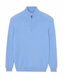 Kujten Sweaters & Sweatshirts>Plain Turtleneck Cashmere Man Sweater With Elbow Patches Ciel Chine