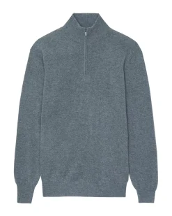 Kujten Sweaters & Sweatshirts>Plain Turtleneck Cashmere Man Sweater With Elbow Patches Gris Flanelle