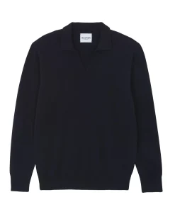 Kujten Sweaters & Sweatshirts>Polo Collar Cashmere Sweater Bleu Marine Fonce