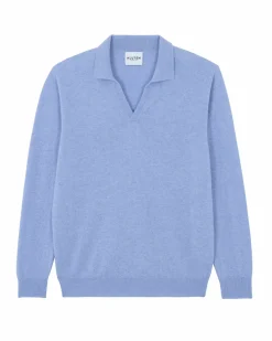 Kujten Sweaters & Sweatshirts>Polo Collar Cashmere Sweater Bleu Jeans