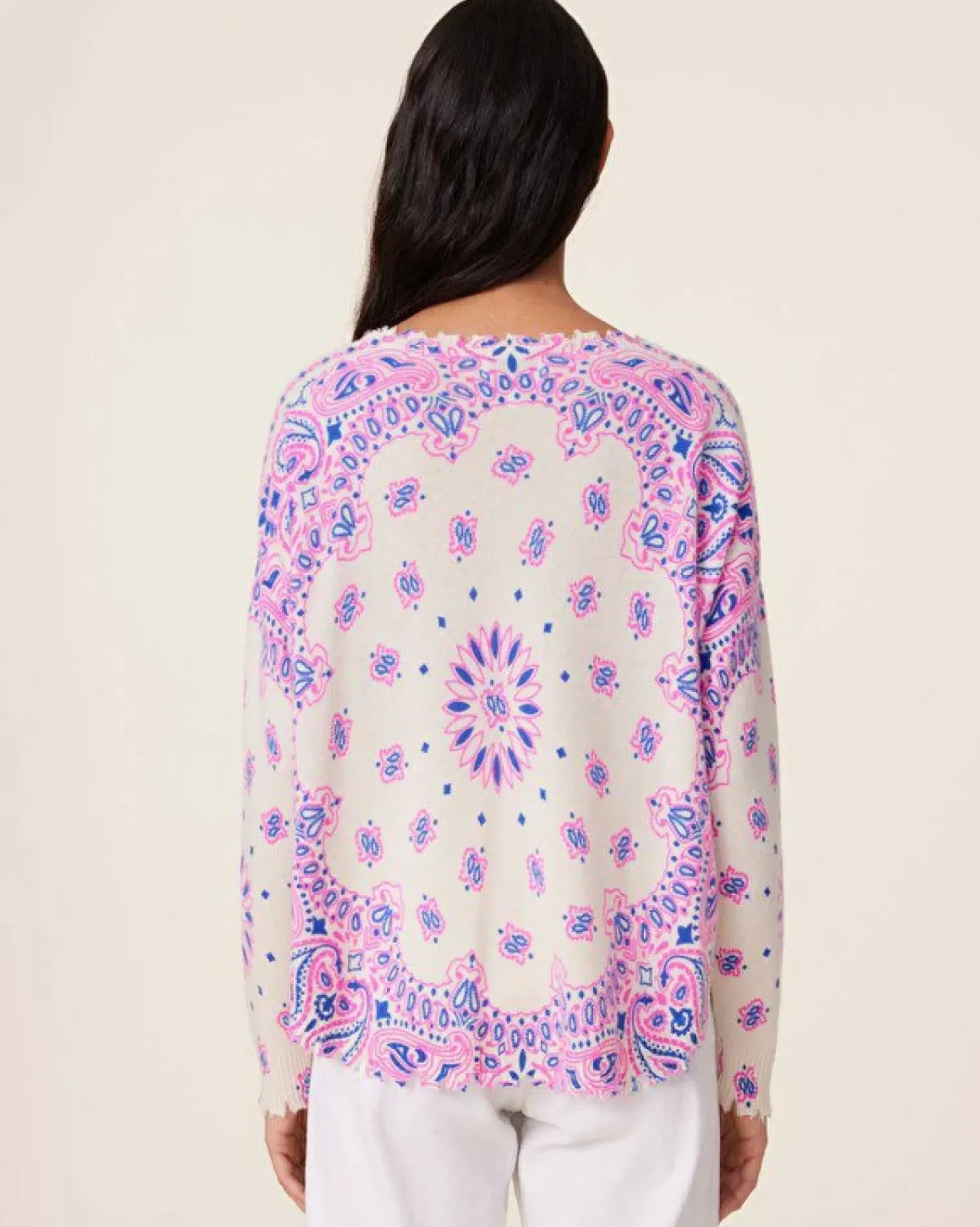 Kujten Sweaters & Sweatshirts>Printed Round Neck Cashmere Sweater, 2-Threads Deep Kabalos