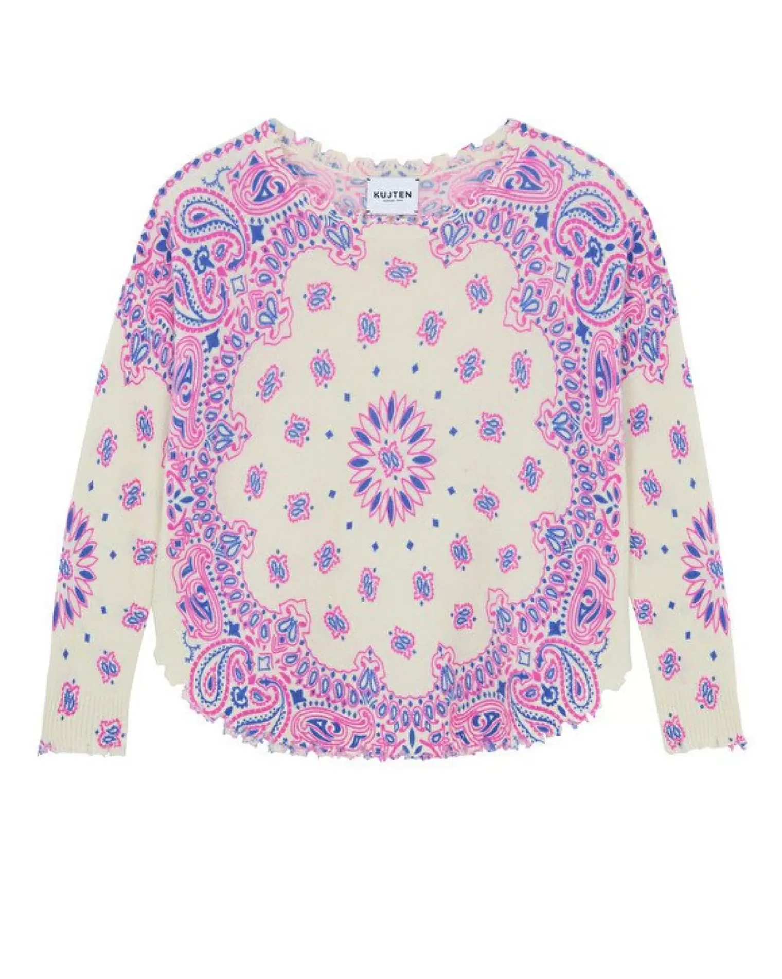 Kujten Sweaters & Sweatshirts>Printed Round Neck Cashmere Sweater, 2-Threads Deep Kabalos