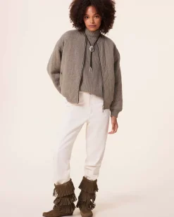 Kujten Coats>Quilted Cashmere Bomber Jacket, 2-Threads Kaki Chine