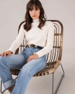 Kujten Sweaters & Sweatshirts>Ribbed Funnel Neck Cashmere Sweater Blanc