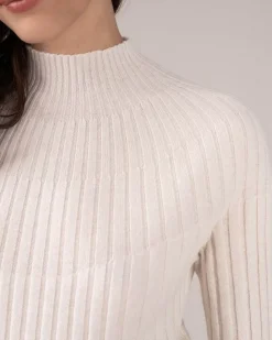 Kujten Sweaters & Sweatshirts>Ribbed Funnel Neck Cashmere Sweater Blanc