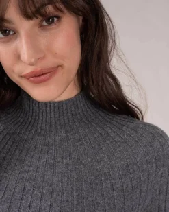 Kujten Sweaters & Sweatshirts>Ribbed Funnel Neck Cashmere Sweater Gris Flanelle