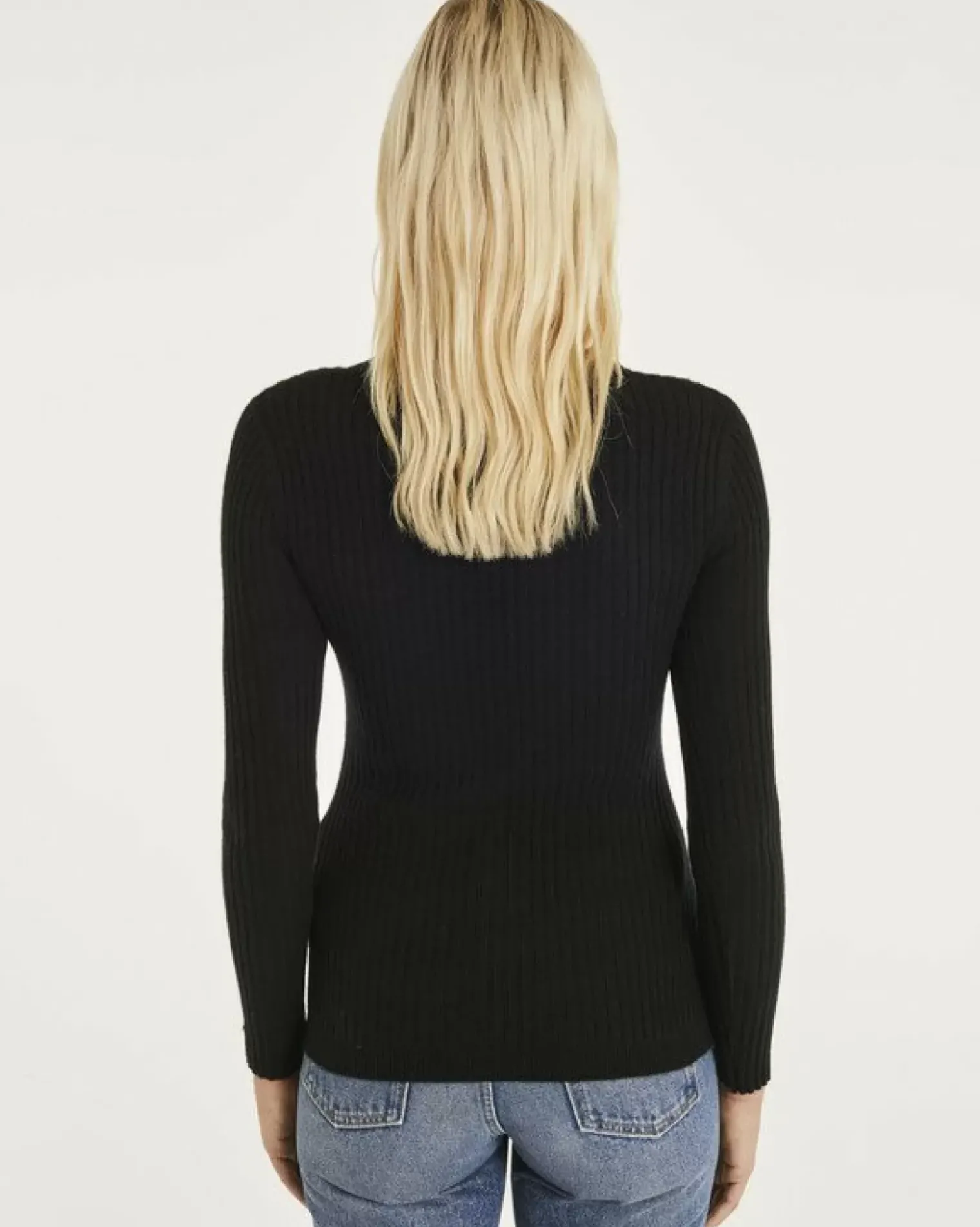 Kujten Sweaters & Sweatshirts>Ribbed Round Neck Cashmere Sweater, 2-Threads Noir