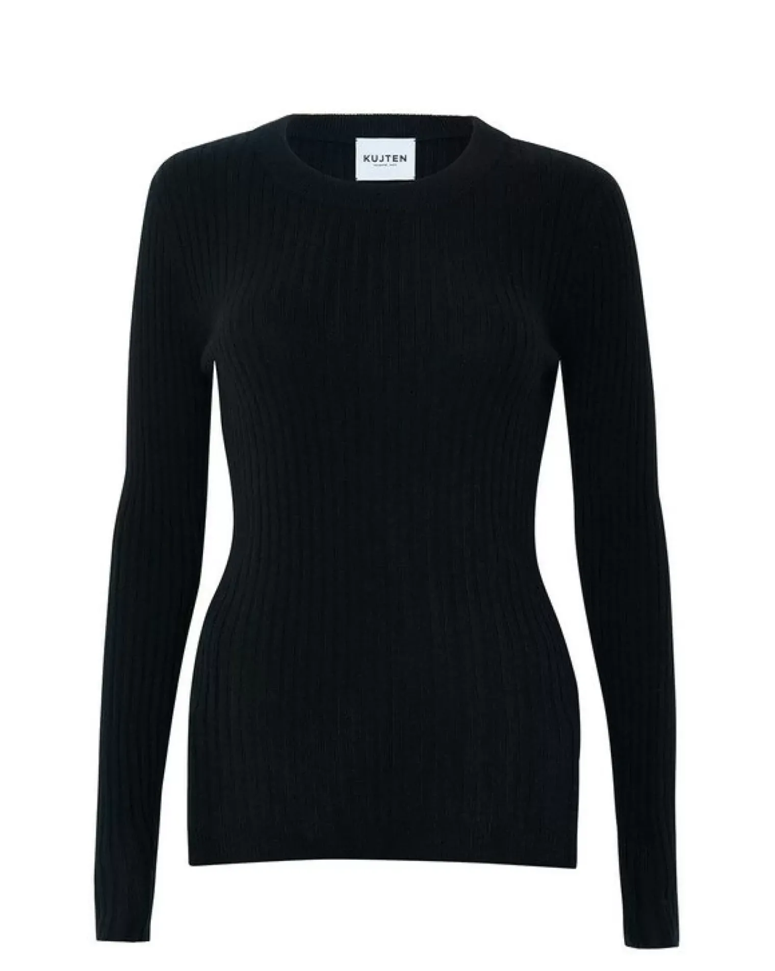 Kujten Sweaters & Sweatshirts>Ribbed Round Neck Cashmere Sweater, 2-Threads Noir