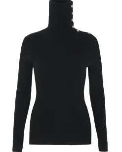 Kujten Sweaters & Sweatshirts>Ribbed Turtleneck Cashmere Sweater, 2-Threads Noir
