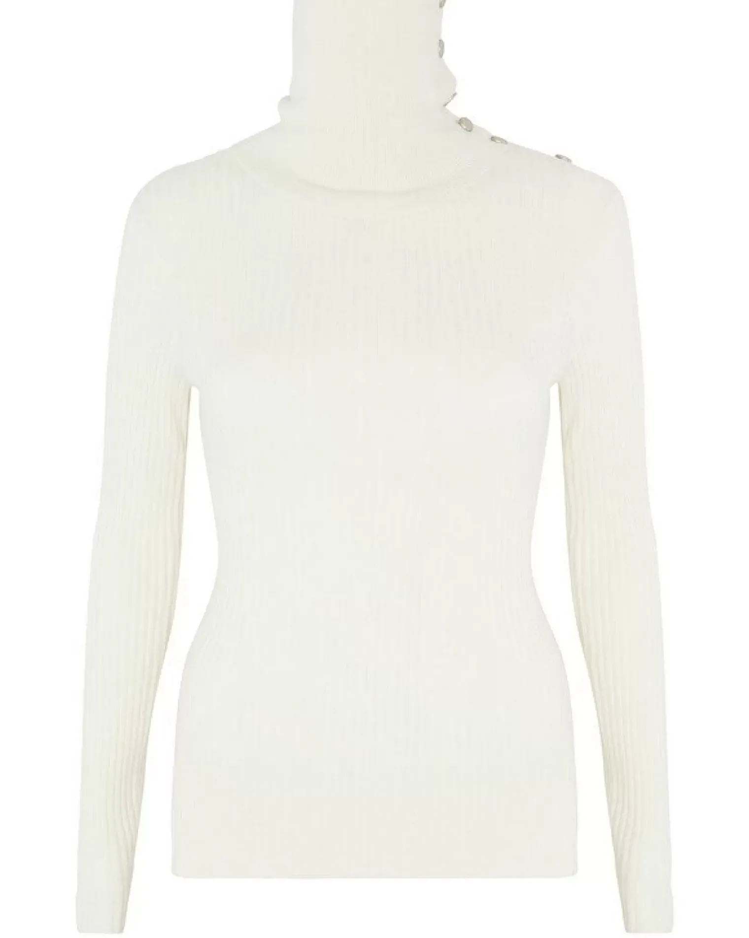 Kujten Sweaters & Sweatshirts>Ribbed Turtleneck Cashmere Sweater, 2-Threads Blanc