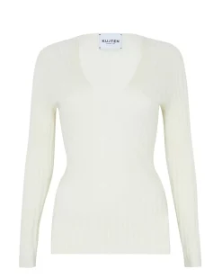Kujten Sweaters & Sweatshirts>Ribbed V-Neck Cashmere Sweater, 2-Threads Blanc