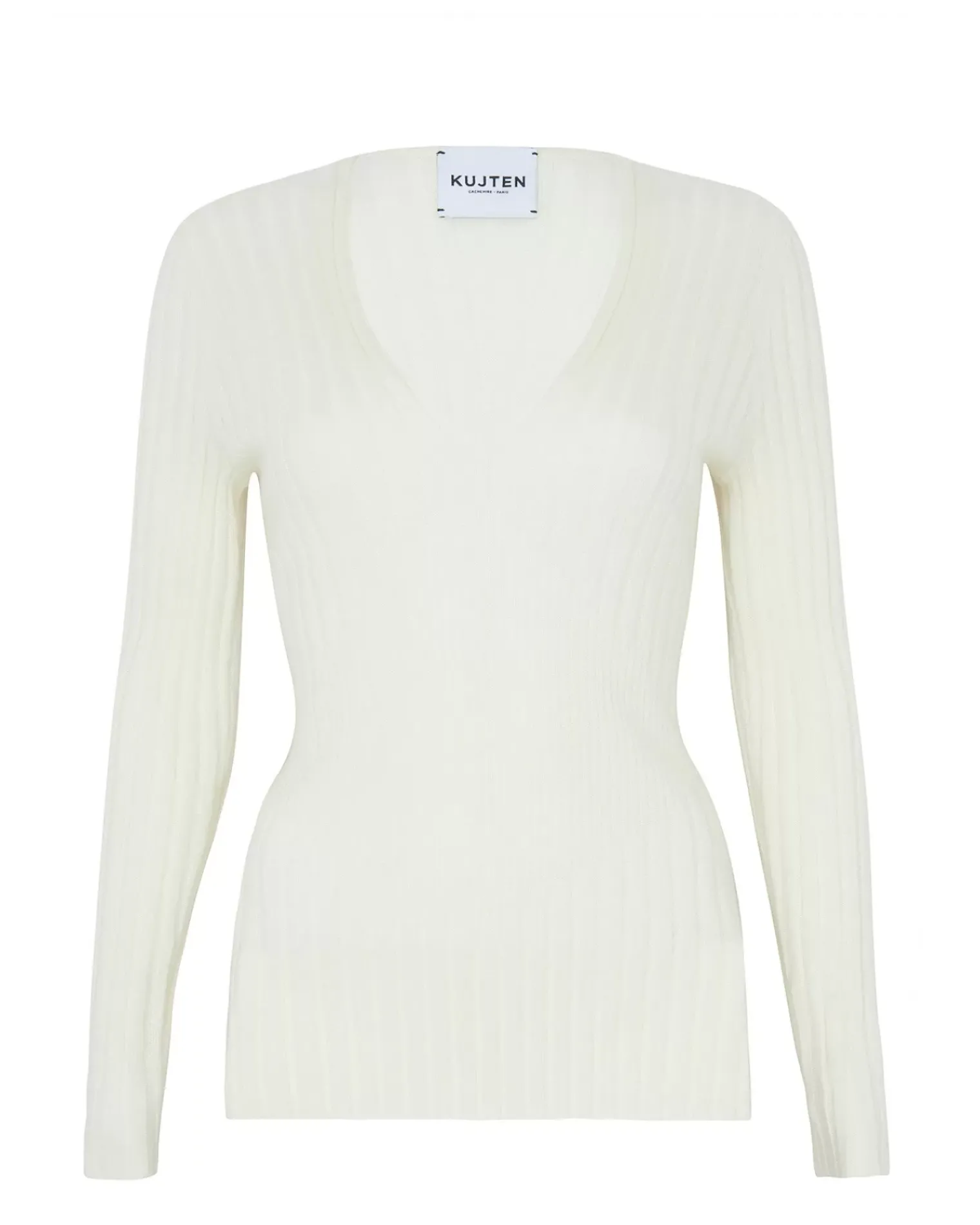 Kujten Sweaters & Sweatshirts>Ribbed V-Neck Cashmere Sweater, 2-Threads Blanc