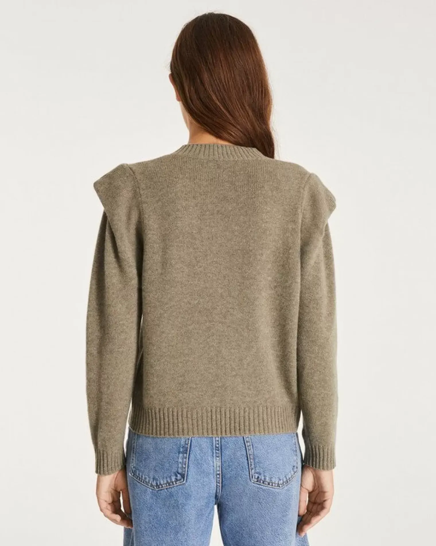 Kujten Sweaters & Sweatshirts>Round Neck Cashmere Shoulder Pad Sweater Kaki Clair