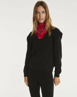 Kujten Sweaters & Sweatshirts>Round Neck Cashmere Shoulder Pad Sweater Noir