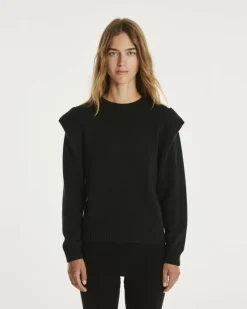 Kujten Sweaters & Sweatshirts>Round Neck Cashmere Shoulder Pad Sweater Noir