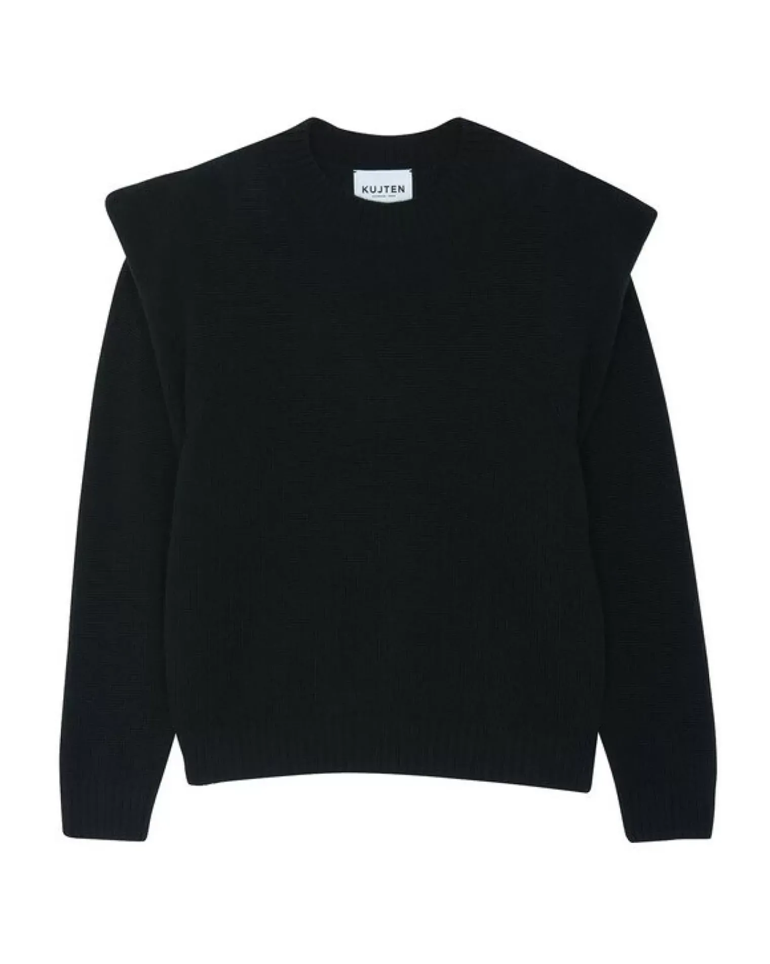 Kujten Sweaters & Sweatshirts>Round Neck Cashmere Shoulder Pad Sweater Noir