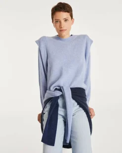 Kujten Sweaters & Sweatshirts>Round Neck Cashmere Shoulder Pad Sweater Bleu Jeans