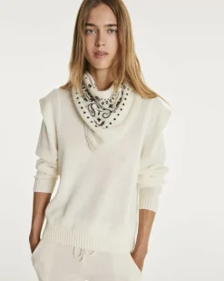 Kujten Sweaters & Sweatshirts>Round Neck Cashmere Shoulder Pad Sweater Blanc