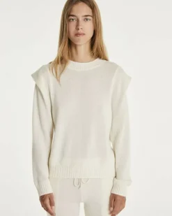 Kujten Sweaters & Sweatshirts>Round Neck Cashmere Shoulder Pad Sweater Blanc