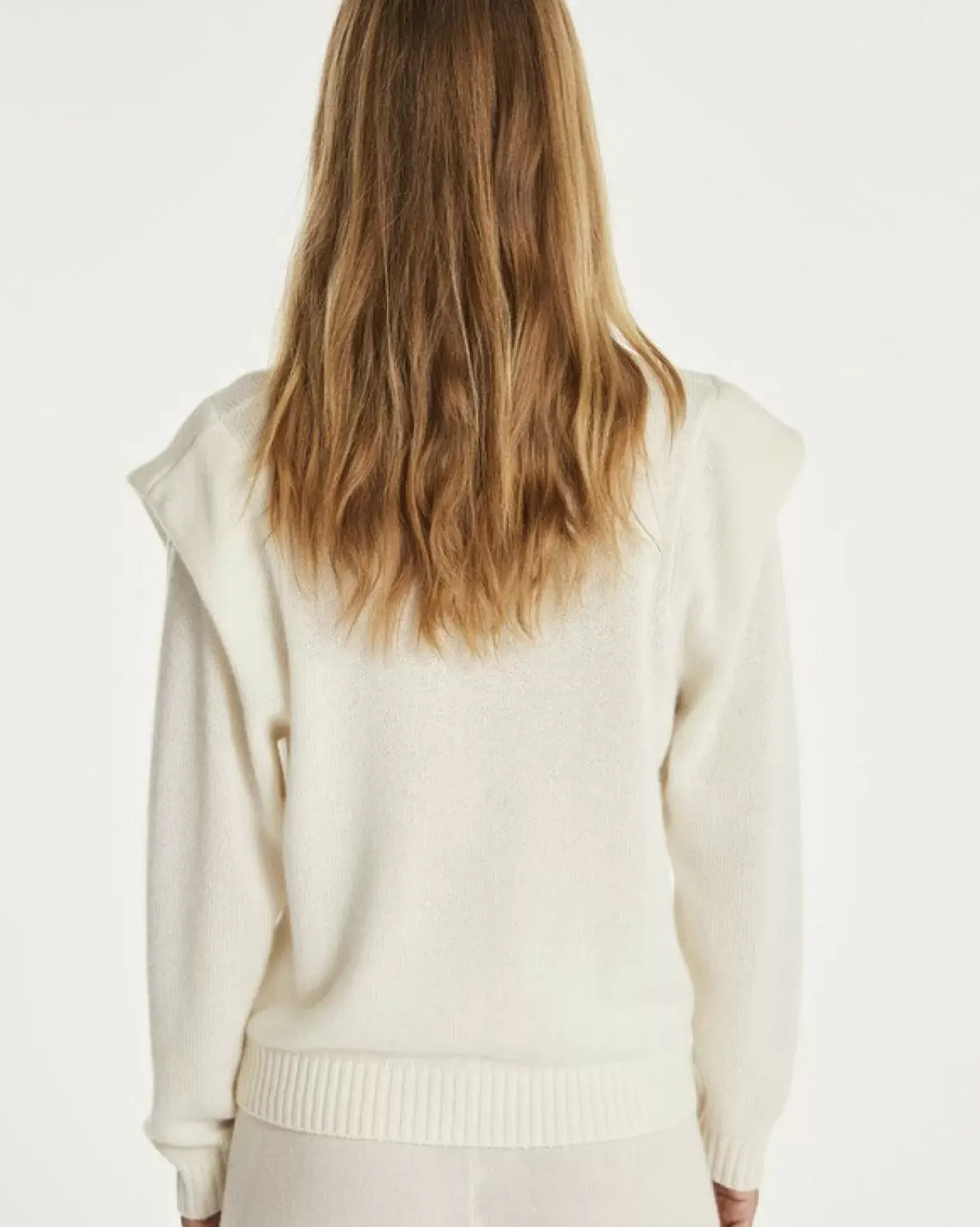 Kujten Sweaters & Sweatshirts>Round Neck Cashmere Shoulder Pad Sweater Blanc