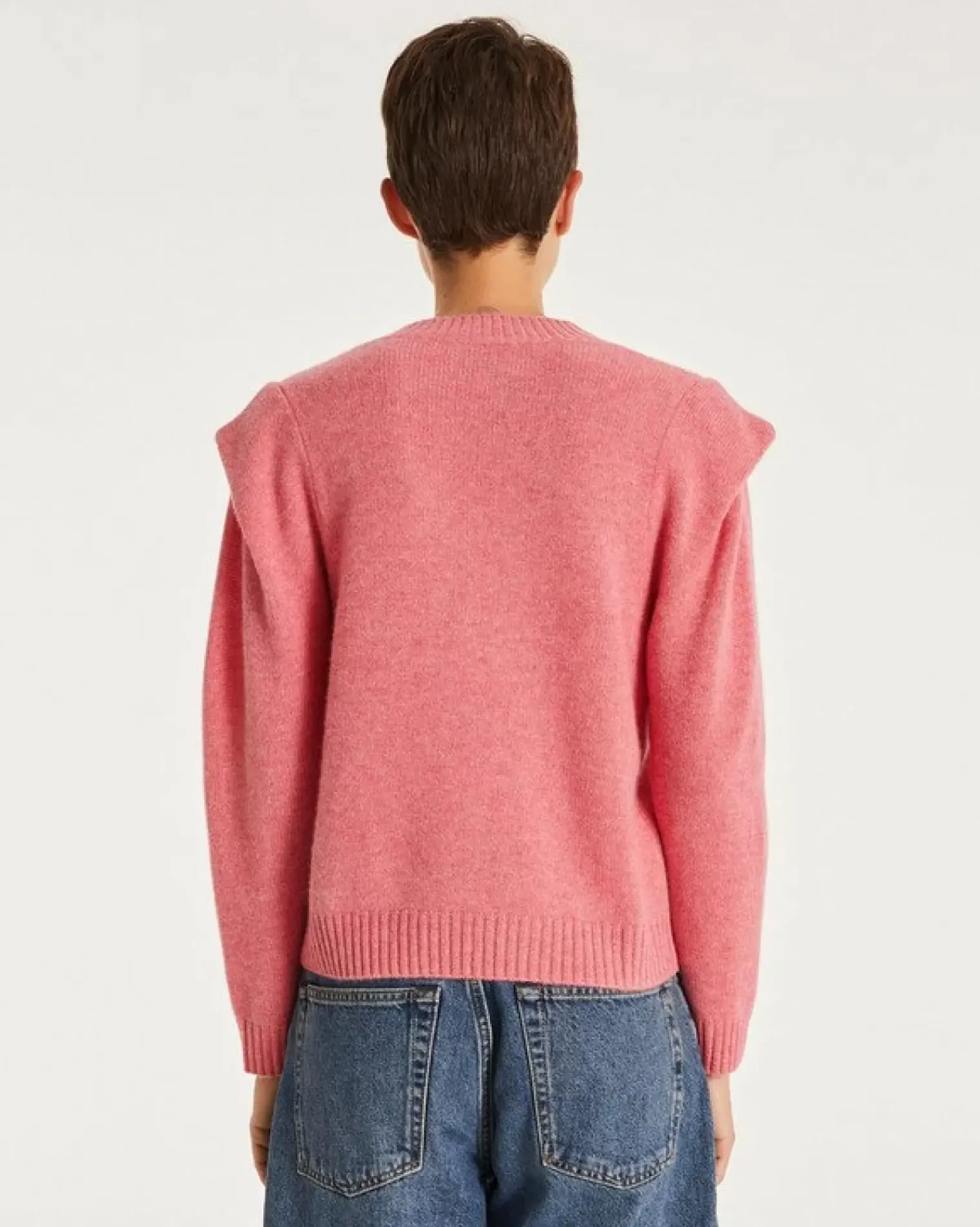 Kujten Sweaters & Sweatshirts>Round Neck Cashmere Shoulder Pad Sweater Rose Chine