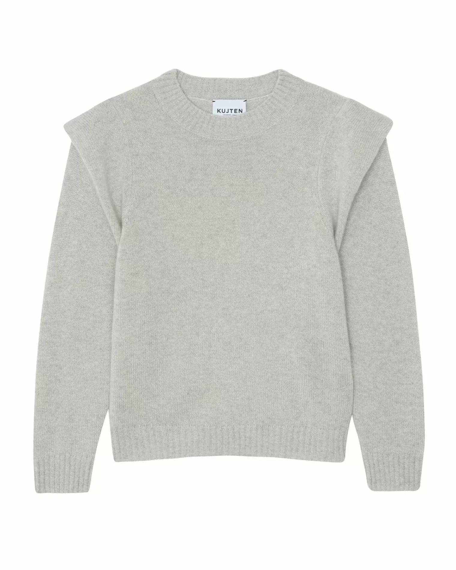 Kujten Sweaters & Sweatshirts>Round Neck Cashmere Shoulder Pad Sweater Gris Bouleau