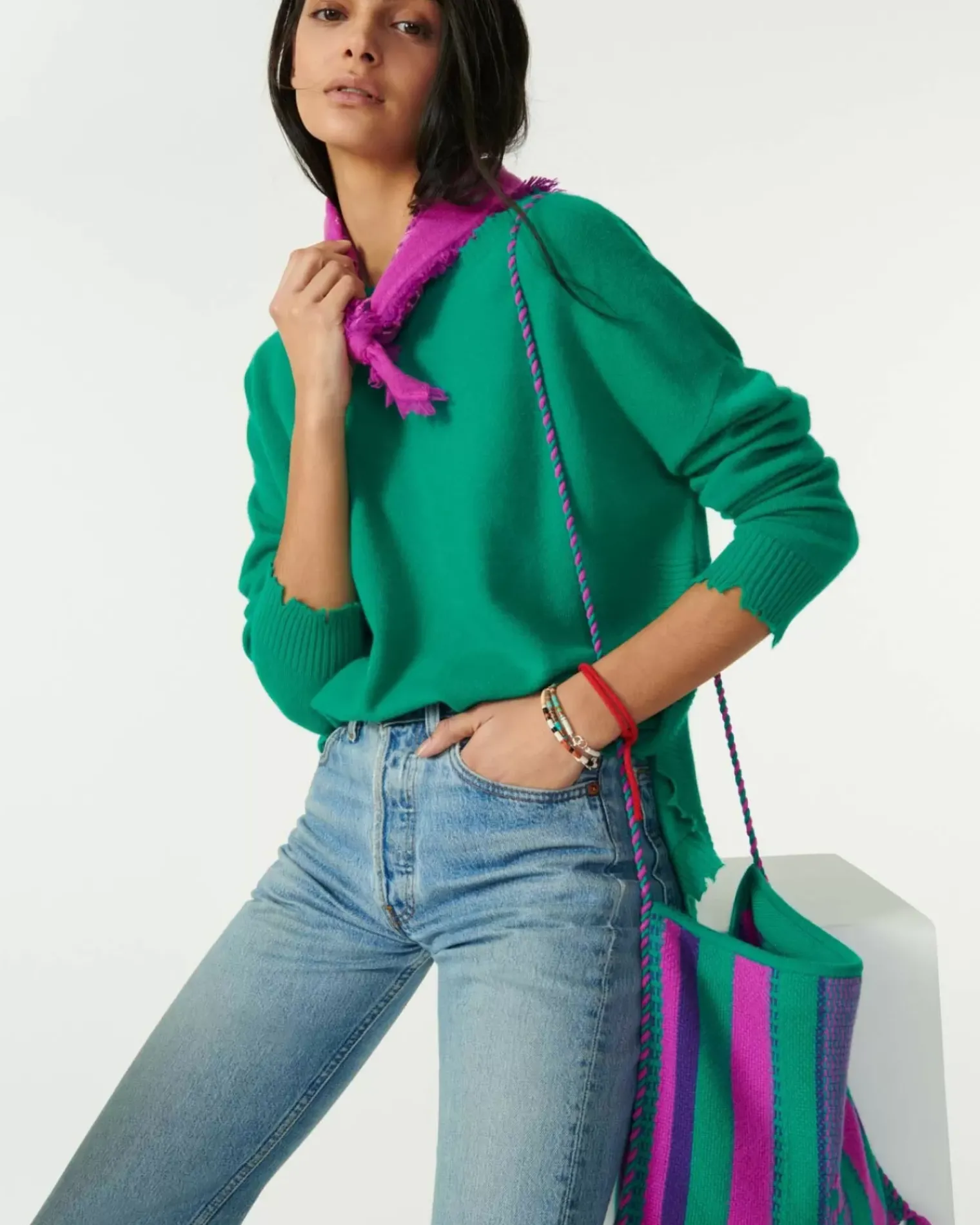 Kujten Sweaters & Sweatshirts>Round Neck Cashmere Sweater Vert Jade