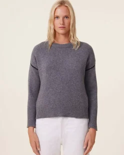 Kujten Sweaters & Sweatshirts>Round Neck Cashmere Sweater, 6-Threads Gris Flanelle