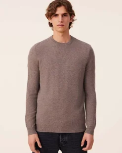 Kujten Sweaters & Sweatshirts>Round Neck Cashmere Sweater , 2-Threads Taupe Mouline