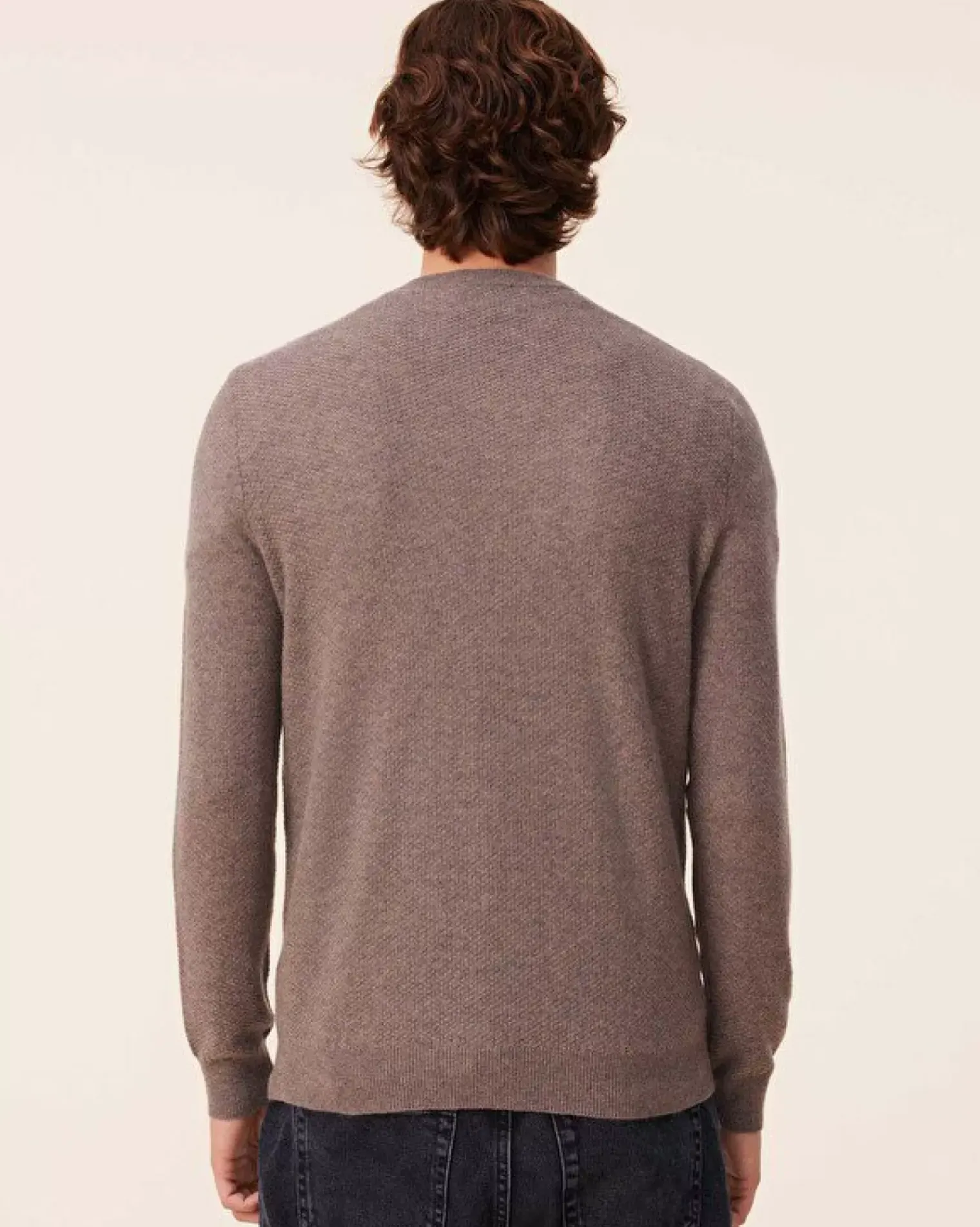 Kujten Sweaters & Sweatshirts>Round Neck Cashmere Sweater , 2-Threads Taupe Mouline