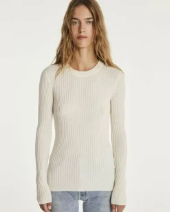 Kujten Sweaters & Sweatshirts>Round Neck Cashmere Sweater, 2-Threads Blanc