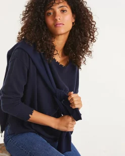 Kujten Sweaters & Sweatshirts>Round Neck Cashmere Sweater, 2-Threads Bleu Marine Fonce