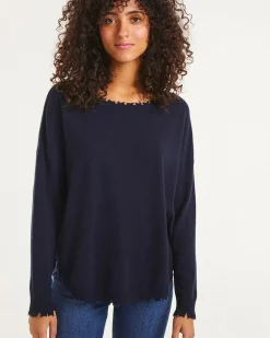 Kujten Sweaters & Sweatshirts>Round Neck Cashmere Sweater, 2-Threads Bleu Marine Fonce