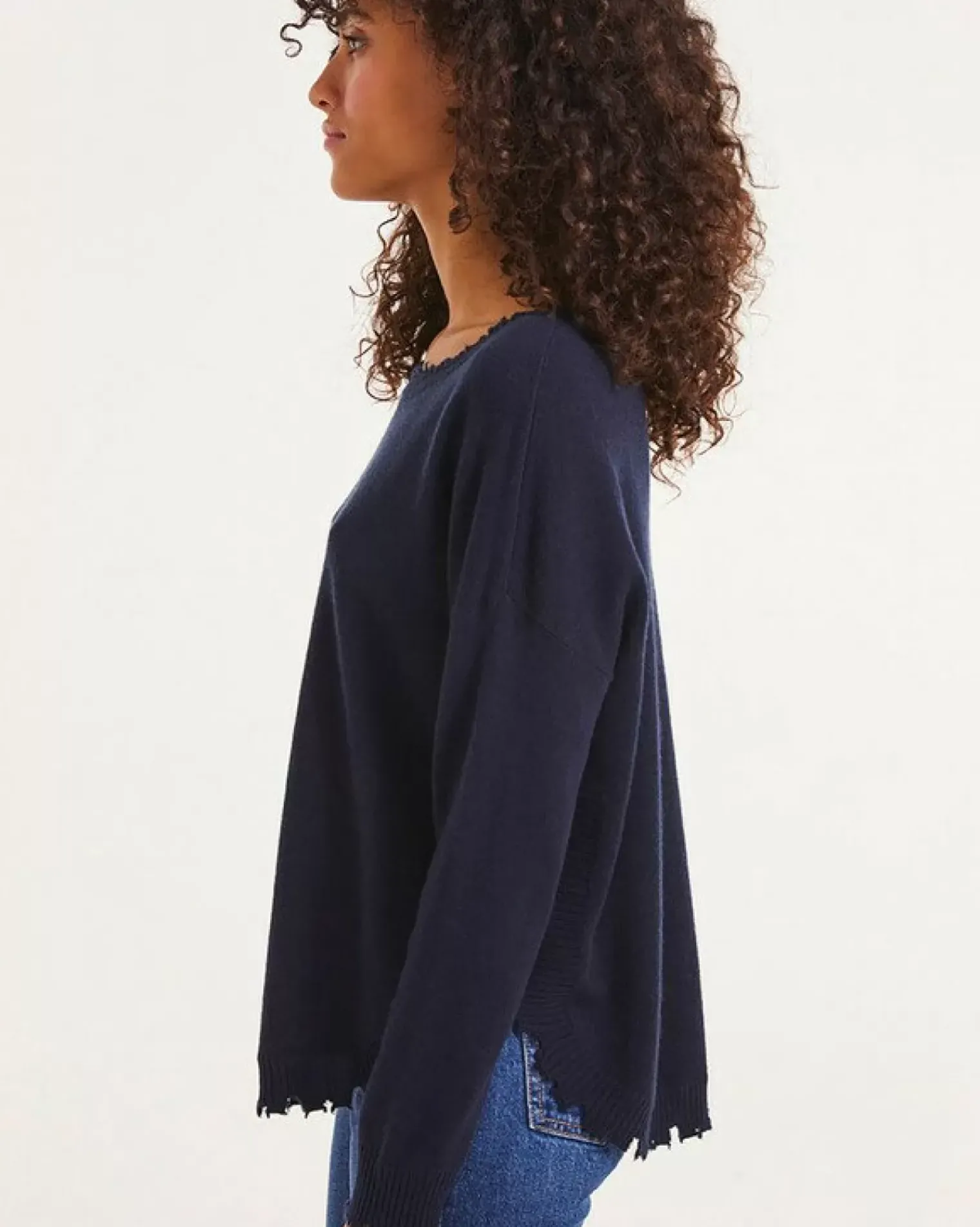 Kujten Sweaters & Sweatshirts>Round Neck Cashmere Sweater, 2-Threads Bleu Marine Fonce