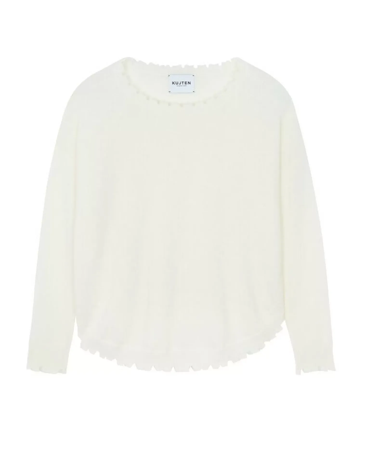 Kujten Sweaters & Sweatshirts>Round Neck Cashmere Sweater, 2-Threads Blanc