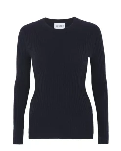 Kujten Sweaters & Sweatshirts>Round Neck Cashmere Sweater, 2-Threads Bleu Marine Fonce