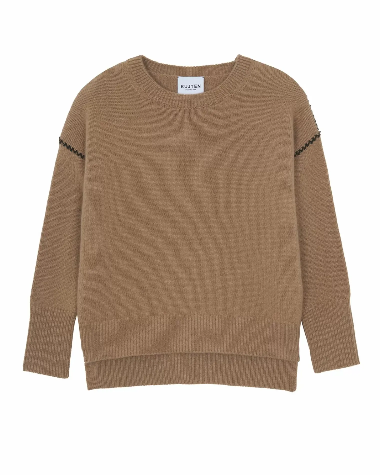 Kujten Sweaters & Sweatshirts>Round Neck Cashmere Sweater, 6-Threads Camelo